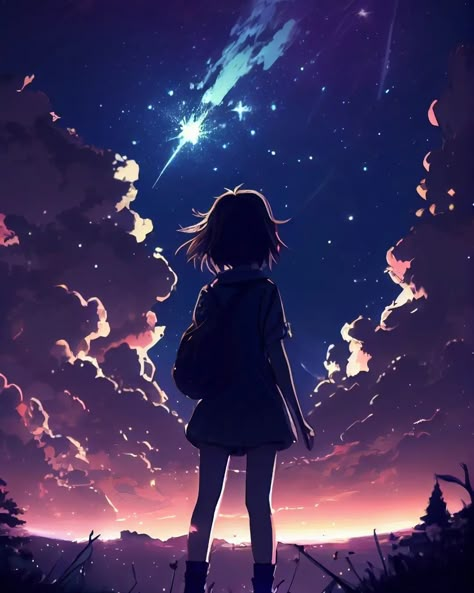 Looking At Stars Drawing, Samsung Flip Wallpaper, Stargazing Drawing, Wishing On A Star, Sky Anime, Dark Red Wallpaper, Anime Stars, Anime Galaxy, Look At The Sky