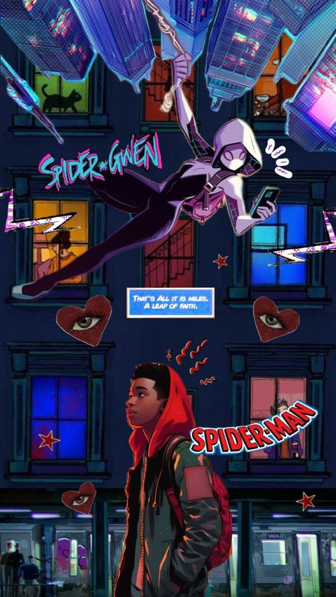 Somewhere in the spider verse 🕷️♥️ #milesmorales #movies #vibes #music #wallpaper #art #quotes #marvel #comics #animation #spiderman #spiderverse #spidermanaesthetic #aesthetic #love #friendship #gwenstacy Spiderman And Spider Gwen, Spiderman Spiderverse, Walpapers Cute, Miles Spiderman, Spaider Man, Spiderman Art Sketch, Miles Morales Spiderman, Spiderman Artwork, Spider Art