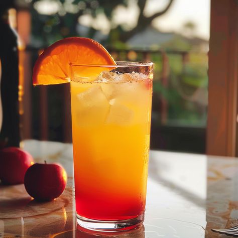 Refreshing and vibrant Tequila Sunrise cocktail with tequila, orange juice, and grenadine. Perfect for summer gatherings. Ready in minutes! Tequila Sunrise Aesthetic, Tequila And Orange Juice, Tequila Sunrise Drink, Cocktail With Tequila, Tequila Orange Juice, Tequila Sunrise Recipe, Tequila Sunrise Cocktail, Sunrise Cocktail, Cocktail Ingredients