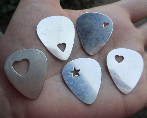 Sterling Silver Guitar pick - with heart cut out, or star(one pick)You choose which cut out Silver Guitar, Guitar Obsession, Cool Electric Guitars, Heart Cut Out, I'm With The Band, Images Esthétiques, Guitar Design, Guitar Picks, Drummers