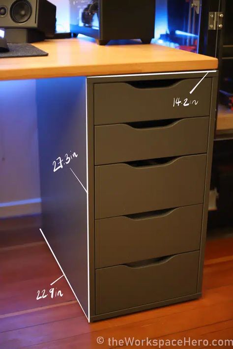 ALEX Drawer Dimensions - With Interior Drawer Measurements! Alex Drawer Organization, Drawer Measurements, Diy Study Table, Workspace Setup, Alex Desk, Bedroom Workspace, Ikea Alex Drawers, Alex Drawer, Ikea Drawers