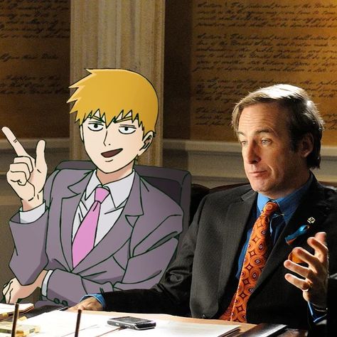 Saul Goodman And Reigen, Reigen Saul Goodman, Reagan Mob Physco, Reigen And Mob Matching Pfp, Serirei Matching Pfp, Reigen And Serizawa Matching Icons, Reigan Arataka Pfp, Better Call Saul Pfp, Reigan Arataka X Serizawa