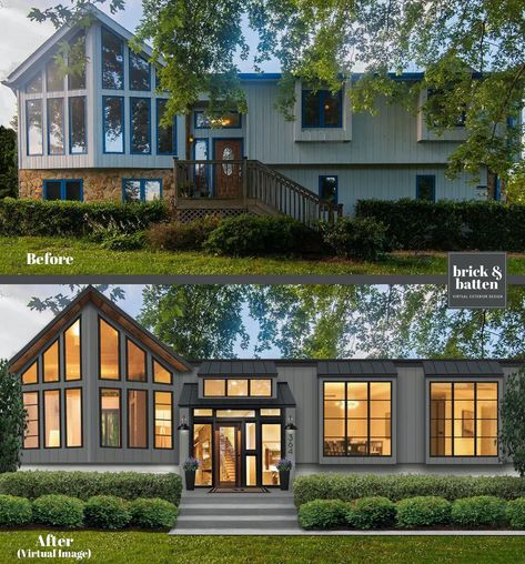 Best Front Doors, Contemporary House Exterior, Home Exterior Makeover, Home Still, Exterior Makeover, Exterior Remodel, Ranch Style Homes, After Pictures, Before And After Pictures