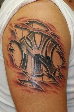 New York Yankees Tattoo, Yankees Tattoo, Thigh Tattoo Quotes, Baseball Tattoos, Sport Tattoos, Tattoo Ideas Males, New York Tattoo, New York Yankees Logo, White Ink Tattoo