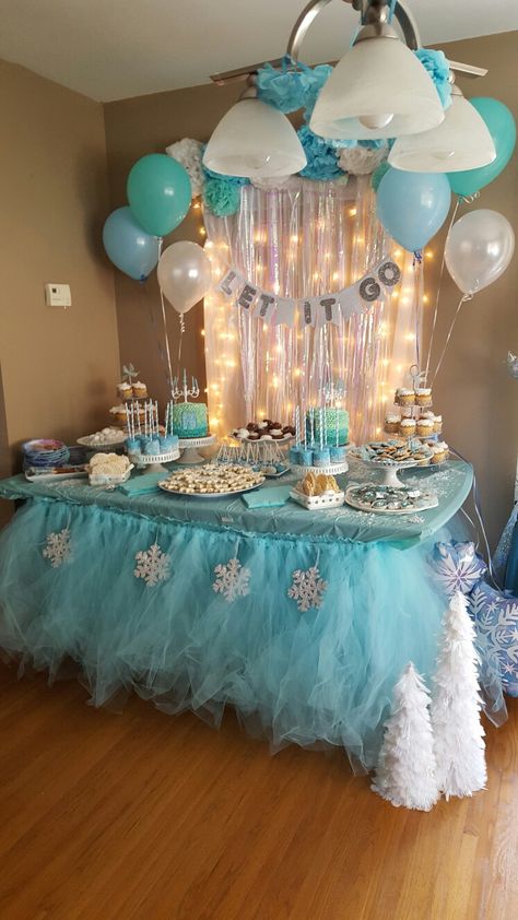 Frozen dessert  table Frozen Dessert Table Ideas, Elsa Dessert Table, Frozen Birthday Party Dessert Table, Frozen Dessert Table, Frozen 3rd Birthday, Elsa Birthday Party, Frozen Bday Party, Frozen Party Decorations, Barbie Theme Party