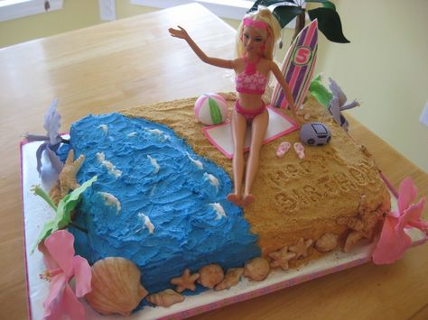 barbie surfboard cake | Beach Barbie Cake — Children's Birthday Cakes Surfboard Cake, Barbie Pool Party, Beach Barbie, Pool Party Cakes, Pool Cake, Barbie Beach, Barbie Birthday Cake, Barbie Doll Cakes, Cake Kids