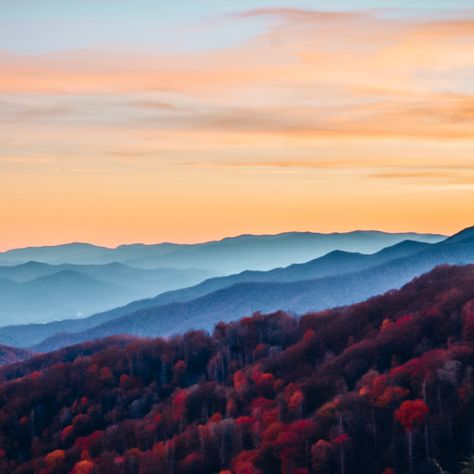 Purple mountains majesty. 🌄#gsmnp #smokymountains Fall Mountains Wallpaper, Mountain Sunset Landscapes, Fall Trees Mountains, Purple Mountains, Purple Mountain Majesty, Purple Sunset Mountains, Orange Sunset Mountains, Great Smoky Mountains, Smoky Mountains