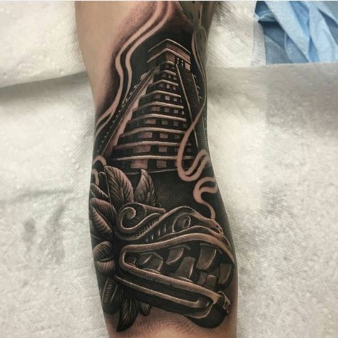 160 Aztec Tattoo Ideas for Men and Women - The Body is a Canvas #aztectattoos #tattooideas Tattoos With Deep Meaning, Aztec Warrior Tattoo, Aztec Tattoos Sleeve, Pyramid Tattoo, Pattern Tattoos, Mayan Tattoos, Aztec Tattoos, Mexican Tattoo, Mexican Art Tattoos