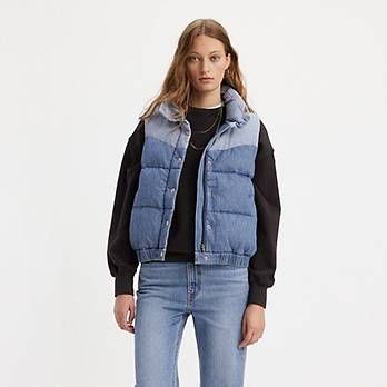 Juno Western Puffer Vest - Medium Wash | Levi's® US Light Wash Levis, Go West, Jodhpur, Puffer Vest, Juno, Recycled Cotton, Karl Lagerfeld, Cotton Fiber, Levi's