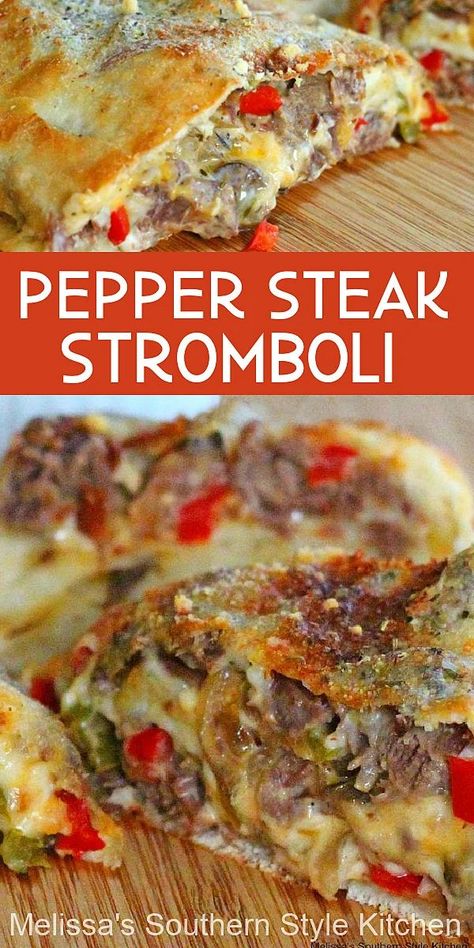 Steak Stromboli, Peper Steak, Sandwiches For Dinner, Stromboli Recipe Easy, Homemade Stromboli, Stromboli Recipe, Beef Steak Recipes, Dinner Sandwiches, Pepper Steak