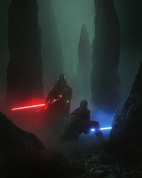 ArtStation - OBI-WAN VS VADER Anakin Vs Obi Wan, Darth Vader Wallpaper, Star Wars Villains, Star Wars Painting, Anakin Vader, Star Wars Obi Wan, Star Wars Background, The Fallen Angel, Star Wars Anakin