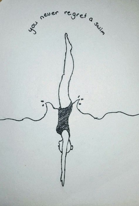 Freediver Drawing, How To Draw Someone Swimming, Wild Swimming Art, Swimming Drawing Easy, Swimming Tattoo Ideas Swimmers, Swimmer Tattoo Ideas, Swimmer Drawing, Swimming Doodle, Swimming Sketch