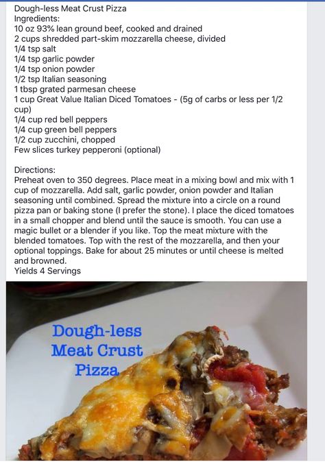 Dough-Less Meat Crust Pizza Lean And Green Crustless Pizza, Crustless Pizza Casserole, Optavia Pizza, Pizza Optavia, Pizza Casserole Optavia, Optivia Meals, Pouch Recipes, Optavia Lean And Green Recipes 5&1 Cauliflower Pizza Crust, Optavia Chicken Pizza Crust