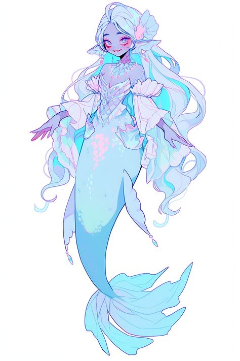 Mermaid Tales Drawing, Ocean Themed Character Design, Fish Girl Oc, Ocean Oc Art, Mermaid Tops Drawing, Mermaid Profile Picture, Mermaid Design Character, Human Fish Character Design, Mermaid Clothes Drawing