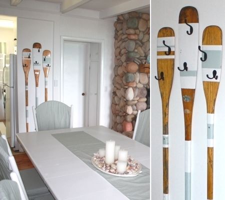 7 Creative Oar Wall Rack Ideas: http://www.completely-coastal.com/2013/09/oar-wall-rack-ideas.html Wall Rack Ideas, Painted Oars, Paddle Decor, Oar Decor, Hamptons Decor, Cottage Style Homes, Wall Rack, Lake House Decor, Nautical Home