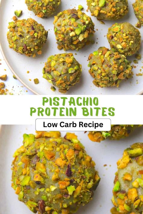 Looking for a delicious and healthy snack? These Low Carb Pistachio Protein Balls are perfect! Made with almond flour, pistachios and protein powder, they are a great on-the-go snack or post-workout treat. Easy to make and full of flavor, these protein balls are also keto and diabetic-friendly. Pistachio Protein Balls, Almond Flour Protein Balls, Low Sugar Protein Balls, Protein Balls Healthy Low Carb, Low Carb Protein Balls, Protein Balls With Protein Powder, Keto Protein Balls, Low Sugar Baking, Protein Balls Healthy