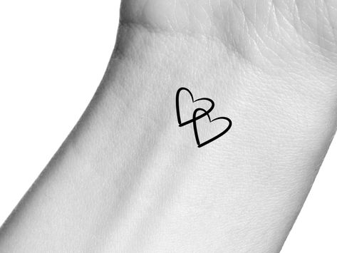 Interlocking Hearts Temporary Tattoo - Etsy Interlocking Heart Tattoo, 2 Hearts Tattoo, Heart Ring Tattoo, Double Heart Tattoo, Heart Temporary Tattoos, Interlocking Hearts, Ring Tattoos, Small Envelopes, Fine Line Tattoos