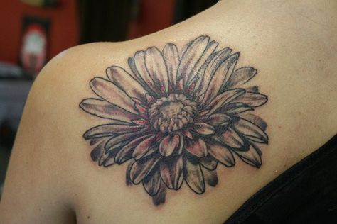 Gerber daisy by ~The-Orchid-Snatcher on deviantART Gerber Daisy Tattoo, Gerbera Daisy Tattoo, White Daisy Tattoo, Daisy Tattoo Meaning, Aster Flower Tattoos, White Flower Tattoos, Black And White Flower Tattoo, Daisy Tattoo Designs, Daisy Flower Tattoos