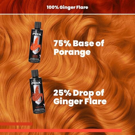 Arctic Fox Copper Formula, Artic Fox Ginger Flare, Arctic Fox Ginger Flare, Orange Hair Dye, Hair Color Swatches, Hair Dye Brands, Arctic Fox Hair Dye, Color Formulas, Creative Hair Color