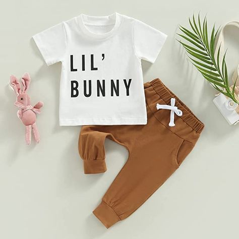 Infant Toddler Baby Boy Easter Day Outfit Clothes Short Sleeve Bunny Letter Printed T-Shirt Tops and Jogger Pants Set Cute Easter Outfits, Baby Boy Easter, Toddler Baby Boy, Boys Easter Outfit, Bunny T Shirt, Boys Pattern, Mommy And Me Dresses, Newborn Boy Clothes, Funny Baby Onesies