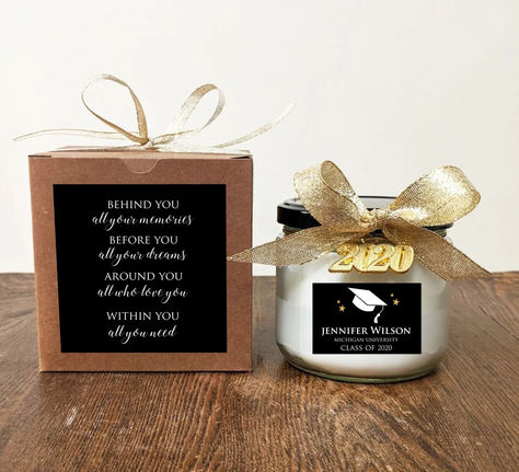 2023 Graduation Gift Candle. Includes gold 2023 charm. You pick text and colors. Soy Candle. Vanilla. Candle Vanilla, Hearts And Stars, Gift Candle, Vanilla Candle, Personalized Graduation Gifts, Candle Box, Personalized Candles, Graduation Party Decor, White Box