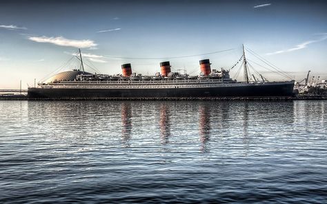 Queen Mary in California Rms Queen Mary, San Pedro California, Ca History, Cunard Line, Ocean Liner, Most Haunted Places, Long Beach California, Most Haunted, City Of Angels