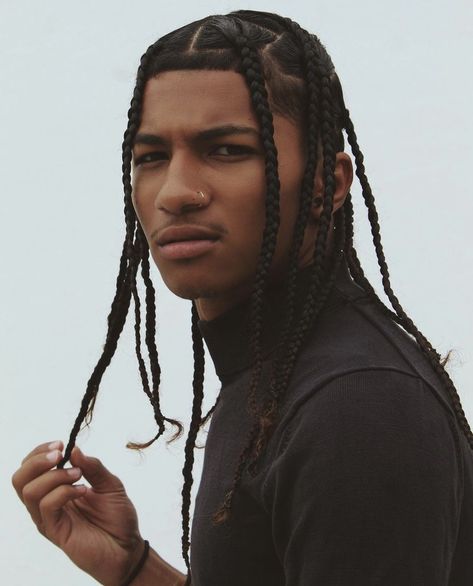 Men With Long Braids, Jumbo Box Braids Men, Blonde Braids Men, Side Braids Men, 2 Side Braids, Cornrows Design, Box Braids Men, Mens Twists Hairstyles, Hair Like Wool