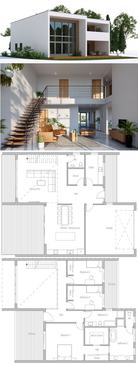 Casa Moderna Two Story House, Building A Container Home, Barndominium Floor Plans, Minimalist House Design, Architecture Design Concept, Modern House Plan, Room Decorations, Decor Minimalist, Sims House