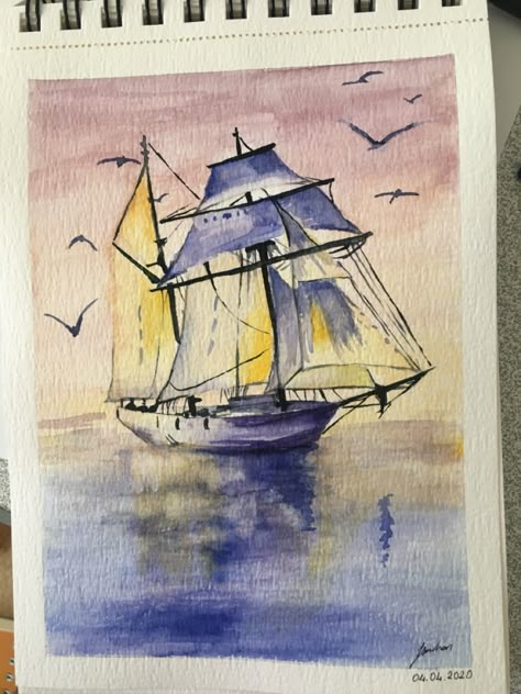 #ship #lookattheboot #watercolor Watercolor Ship Painting, Watercolor Pirate Ship, Boats Watercolor, Ship Watercolor, Black Pearl Ship, Pirate Ship Art, Watercolor Painting For Beginners, Sailing Art, Sailboat Art