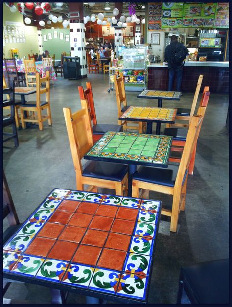 Furthur Mosaic Tables, Furniture, Gifts and Decor Mexican Tile Table, Mexican Mosaic, Mexican Restaurant Decor, Tile Tables, Mosaic Furniture, Mexican Furniture, Mexican Table, Tile Furniture, Mosaic Table Top