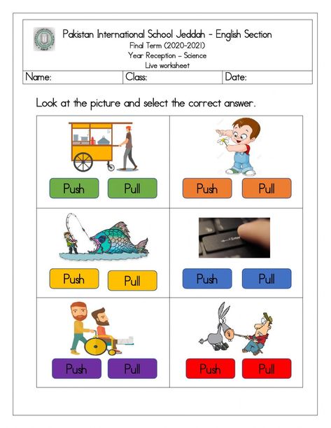 Push And Pull Worksheets, Worksheets For 3rd Grade, Live Worksheet, Worksheets For 2nd Grade, Worksheet Kindergarten, Homework Worksheets, Worksheets For Kindergarten, Push And Pull, Pushes And Pulls