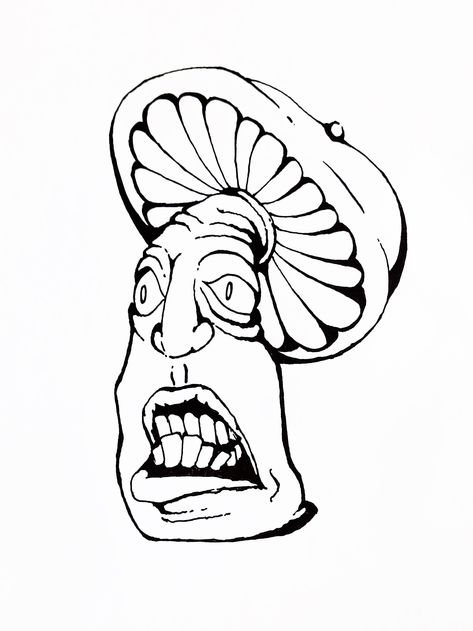 Easily downloadable coloring page for Halloween. Whimsigoth Coloring Page, Mushroom Face Drawing, Nirvana Coloring Pages, Thick Linework Tattoo, Easy Abstract Drawings For Beginners, Black And White Character Art, Cartoon Coloring Pages For Grown Ups, Mushrooms To Draw, Cool Sketches Trippy