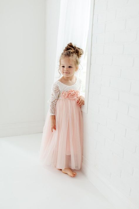 Bohemian Lace Flower Girl Dress Blush Long Sleeve Wedding | Etsy Australia Ball Gown White, Lace Baby Dress, Wedding Dress Pink, Baby Lace Dress, Pink Tutu Skirt, Lace Flower Girl Dress, Pink Ball Gown, Long Sleeve Wedding Dress, Pink Flower Girl Dresses