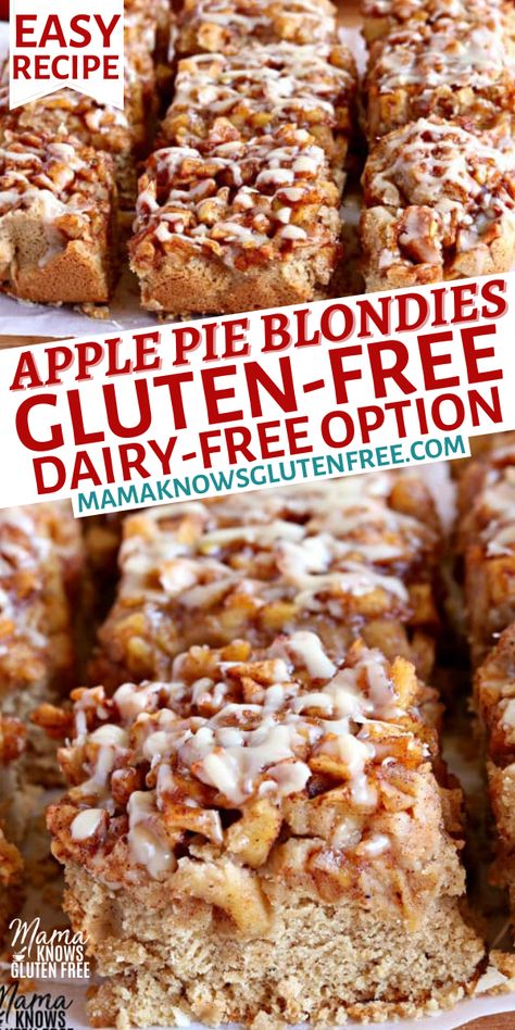 Dairy Free Fall Dessert, Gluten Free Apple Pie Bars, Fall Desserts Gluten Free, Blonde Brownie, Gluten Free Desserts Thanksgiving, Gluten Free Apple Recipes, Dairy Free Thanksgiving, Gluten Free Apple Pie, Gluten Free Dairy Free Dessert