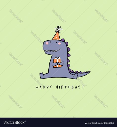 Birthday Dinosaur Drawing, Drawing Happy Birthday, Cute Dinosaur Birthday, Dinosaur Vector, Drawing Birthday, Happy Birthday Illustration, Drawing Happy, Birthday Card Drawing, Dinosaur Drawing