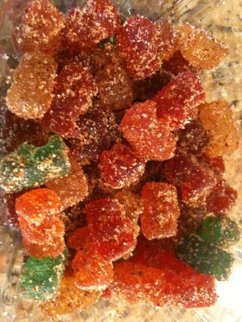 Chili Gummy Bears Tajin Gummy Bears Recipe, Gummies Chamoy, Chamoy Gummies, Chamoy And Tajin Gushers Recipe, Gummies With Chamoy And Tajin, Gummy Bears Recipe, Fancy Treats, Funky Food, Mexican Sweets