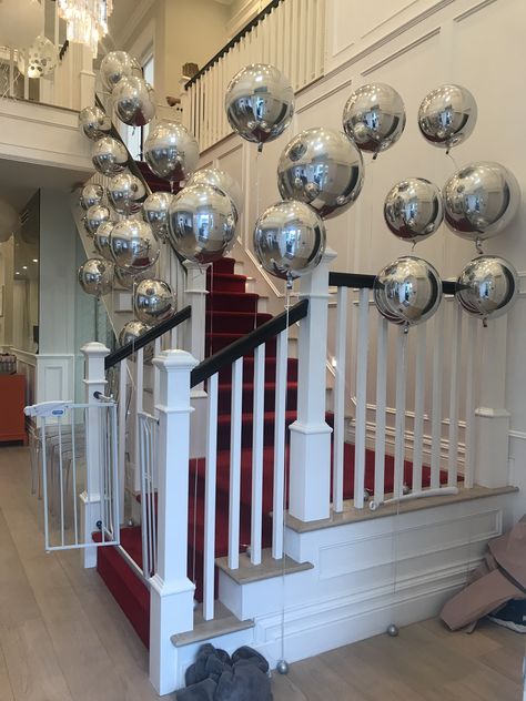 Balloon decoration balloon stairs decoration by @theballoonstudiola Ballon Stairs Decoration, Balloon On Stairs, Balloons On Stair Rail, Stairs Party Decor, Staircase Balloon Decoration, Birthday Stairs Decoration, Stairs Balloon Decoration, Balloons On Stairs, Staircase Party Decor