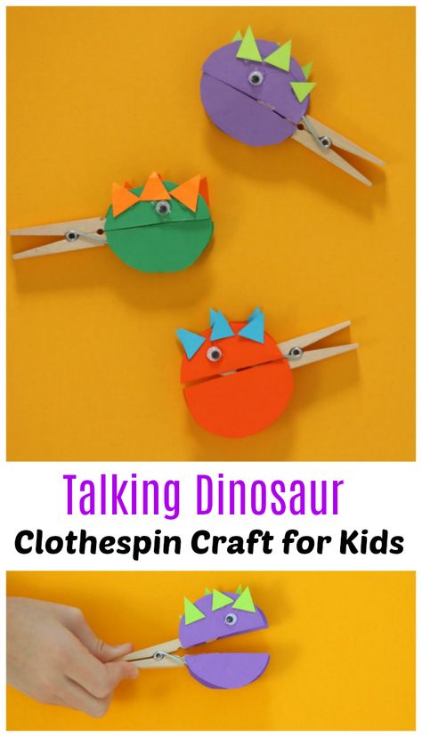 Clothespin Dinosaur, Dinosaur Crafts Kids, Dinosaur Crafts Preschool, Dino Craft, Easy Craft For Kids, August Crafts, Use Your Imagination, Construction Paper Crafts, Dinosaur Activities