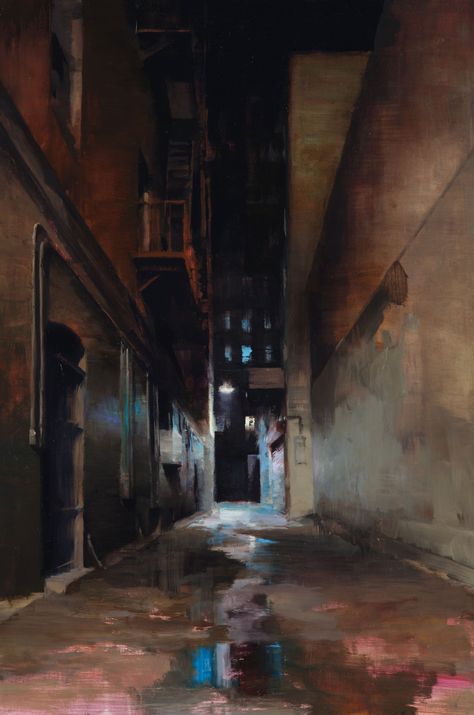 Freemans Alley, 36” X 24”, oil on canvas Marc Folly, Alley Painting, Kim Cogan, Denis Sarazhin, Malcolm T Liepke, Nick Alm, Ron Hicks, Renato Muccillo, Stephen Mackey