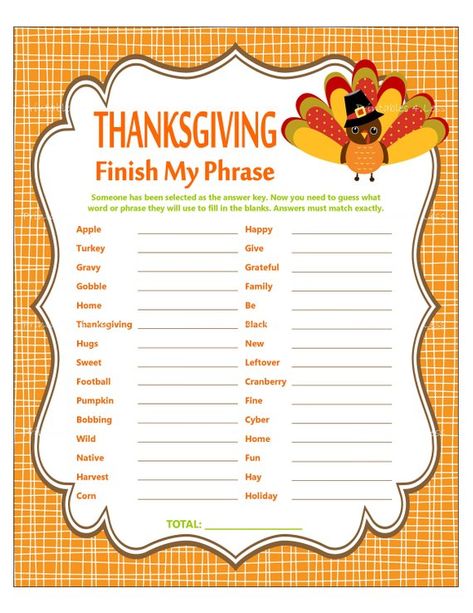 Thanksgiving Camping, Finish My Phrase, Thanksgiving Quiz, Thanksgiving Family Games, Fun Thanksgiving Games, Wooden Turkey, Thanksgiving Games For Kids, Thanksgiving Potluck, Thanksgiving Facts