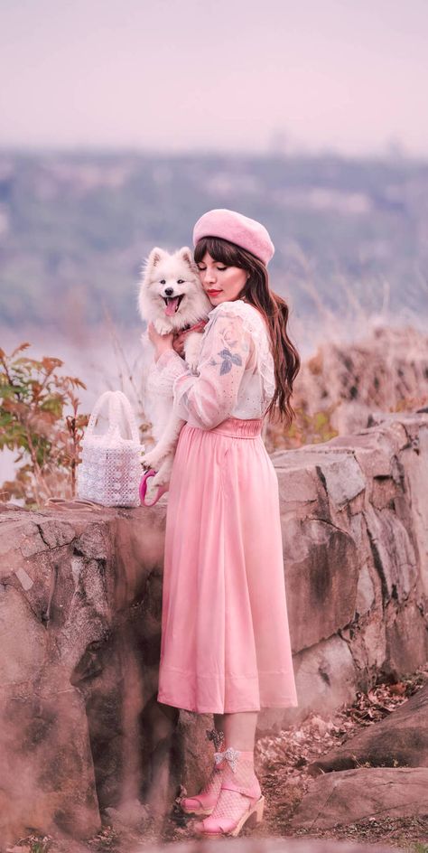 Beret And Dress, Pink Barett Outfit, Pink Beret Outfit Winter, Elegant Fitted Beret For Spring, Pink Beret Outfit, Classic Spring Beret, Pinafore Skirts, Beret Outfit, Pink Beret