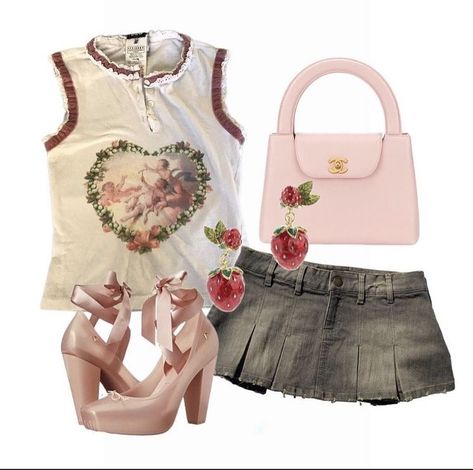 Strawberry Shortcake Y2k, Strawberry Outfit, Ootd Instagram, Thrifted Outfits, 2000s Fashion Outfits, Swaggy Outfits, Really Cute Outfits, Girly Outfits, Lookbook Outfits