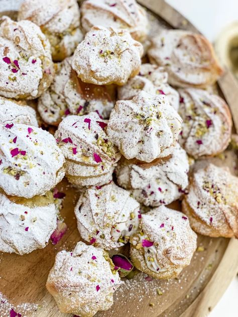 Vegan Finger Desserts, Persian Coconut Cookies, Persian Sweets Recipes, Vegan Persian Food, Persian Desserts Recipes, Vegan Persian Recipes, Persian Cream Puffs, Persian Pastries, Persian Desert