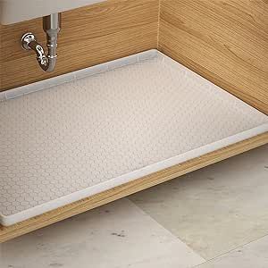 Under Sink Mat - 34" x 22" Waterproof Kitchen Cabinet Mat - Flexible Silicone Under Sink Liner with Drain Hole - Kitchen Bathroom Cabinet Mat and Protector for Drips Leaks Spills (Translucent) Under Sink Mat, Sink Protector, Under Sink Organization, Sink Mats, Sink Organizer, Under Sink, Store Organization, Kitchen Cabinets In Bathroom, Bathroom Cabinet