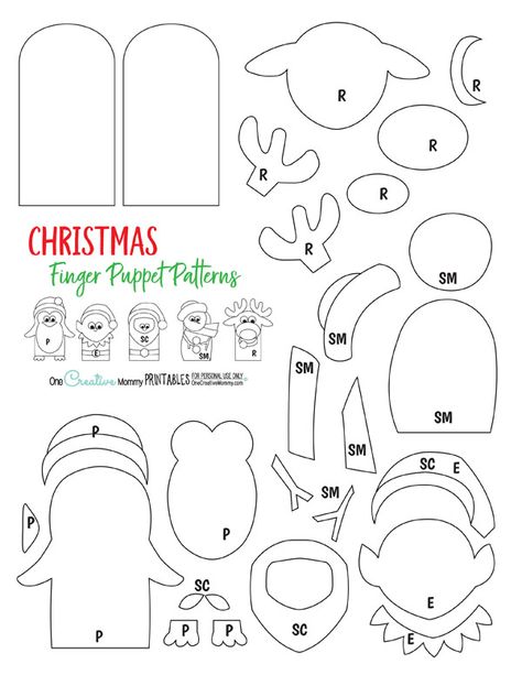 Christmas Finger Puppet Patterns {Stop by OneCreativeMommy.com to download the free printable pdf file} Felt Finger Puppet Patterns Templates Free, Free Finger Puppets Printable, Free Finger Puppet Patterns, Finger Puppet Patterns Printable, Felt Finger Puppets Free Pattern, Felt Finger Puppet Patterns, Finger Puppets Printable, Christmas Puppets, Christmas Finger Puppets