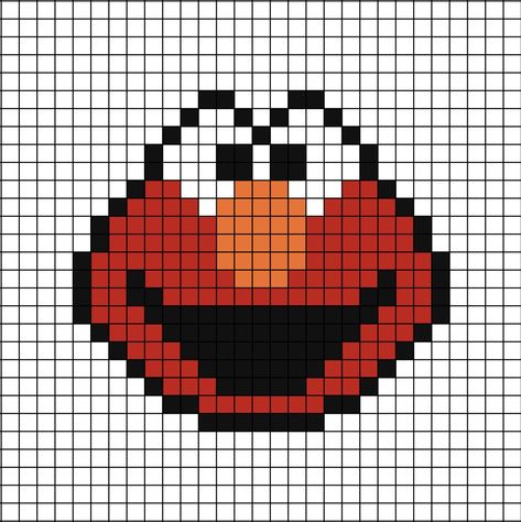 A pixel art template of Elmo's face, the puppet. Face Pixel Art, Elmo Face, Pixel Quilting, Easy Perler Beads Ideas, Pixel Art Tutorial, Easy Pixel Art, Pixel Art Templates, Cool Pixel Art, Pixel Drawing