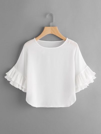 Layered Pleated Frill Sleeve Top Formal Tops, Frill Tops, Top Shein, Fashion Tops Blouse, Frill Sleeves, Stylish Dress Designs, Casual Style Outfits, Teen Fashion Outfits, Trendy Tops