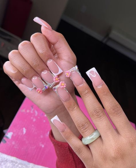 Flower Duck Nails, Duck Nail, Y2k Nail, Duck Feet, Acrylic Toe Nails, Graduation Nails, Girl Nails, Hard Nails, Duck Nails