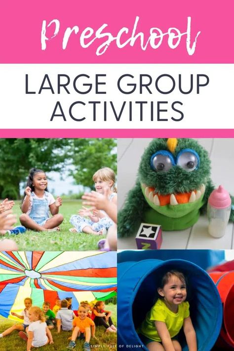 preschool large group activities and preschool group games Large Group Activity Preschool, Preschool Group Time Activities, Preschool Group Games Circle Time, Preschool Class Activities Fun, Large Group Ideas For Preschool, Group Time Ideas For Preschoolers, Pre K Group Activities, Group Time Activities, Highscope Large Group Activities