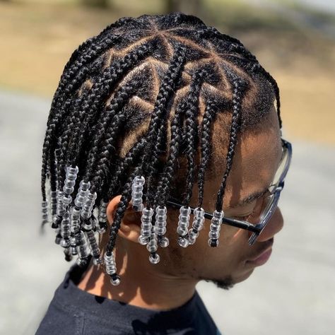 Hair Styles Braids Ideas Black, Box Braids For Men With Beads, Mens Braids With Beads, Men’s Braids With Beads, Braids With Beads Men, Small Box Braids Men, Plats Braids For Men Short Hair, Braids Hairstyles For Black Men, Twist Braids With Beads